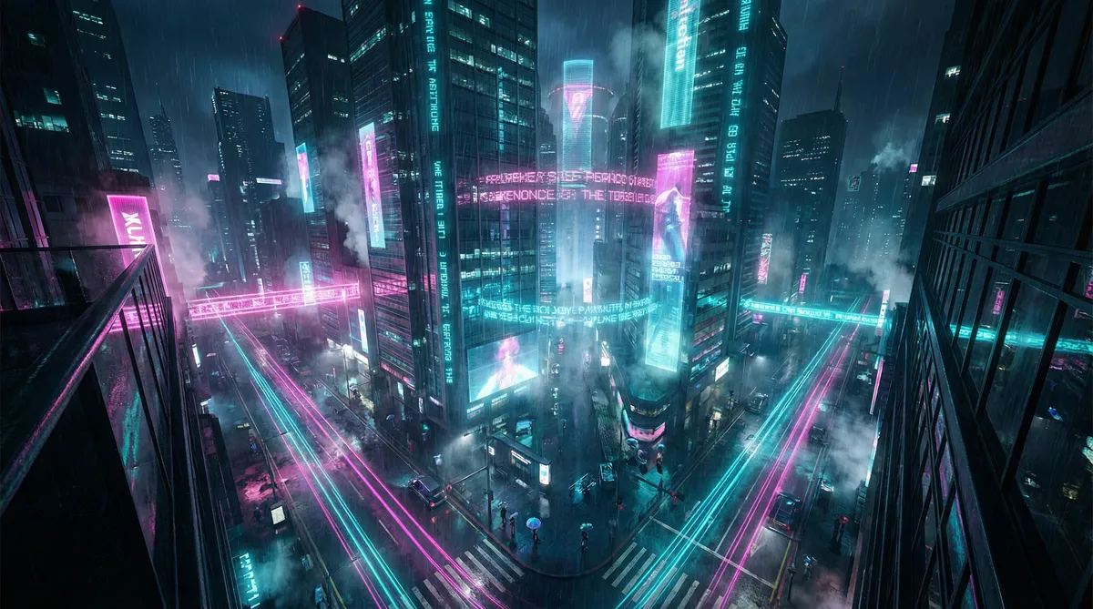 黑暗圣经动画片 竖屏短剧平台首页背景 - 赛博朋克都市夜景